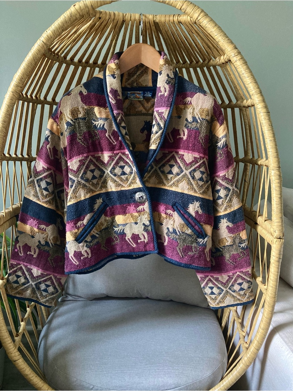 Rare Vintage Cropped New Identity Horse Tapestry Jacket 1X - Picture 4 of 14